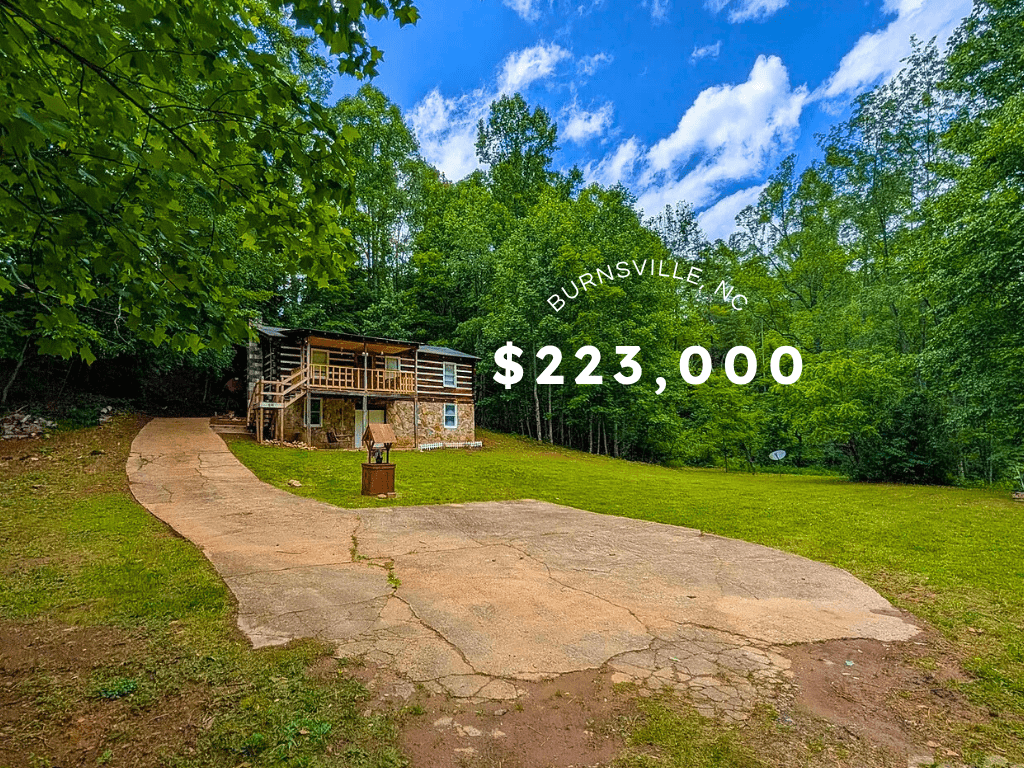 Rustic Creekside Log Cabin in Burnsville, NC – $223,000